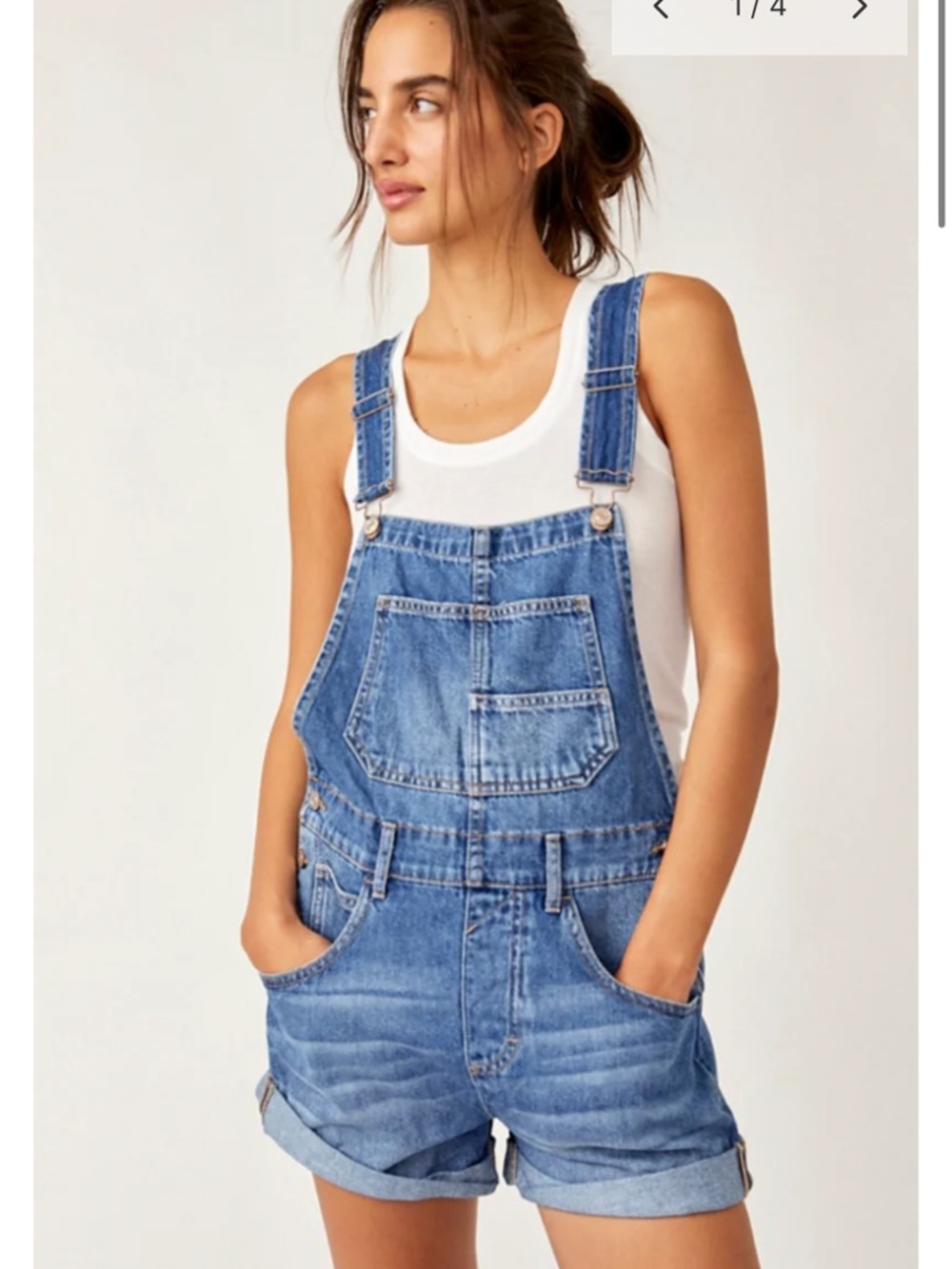 We The Free Blue Denim Short Overalls